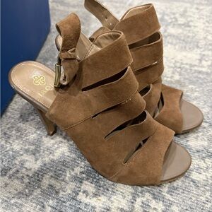 Brown Suede Women's Heeled Sandals